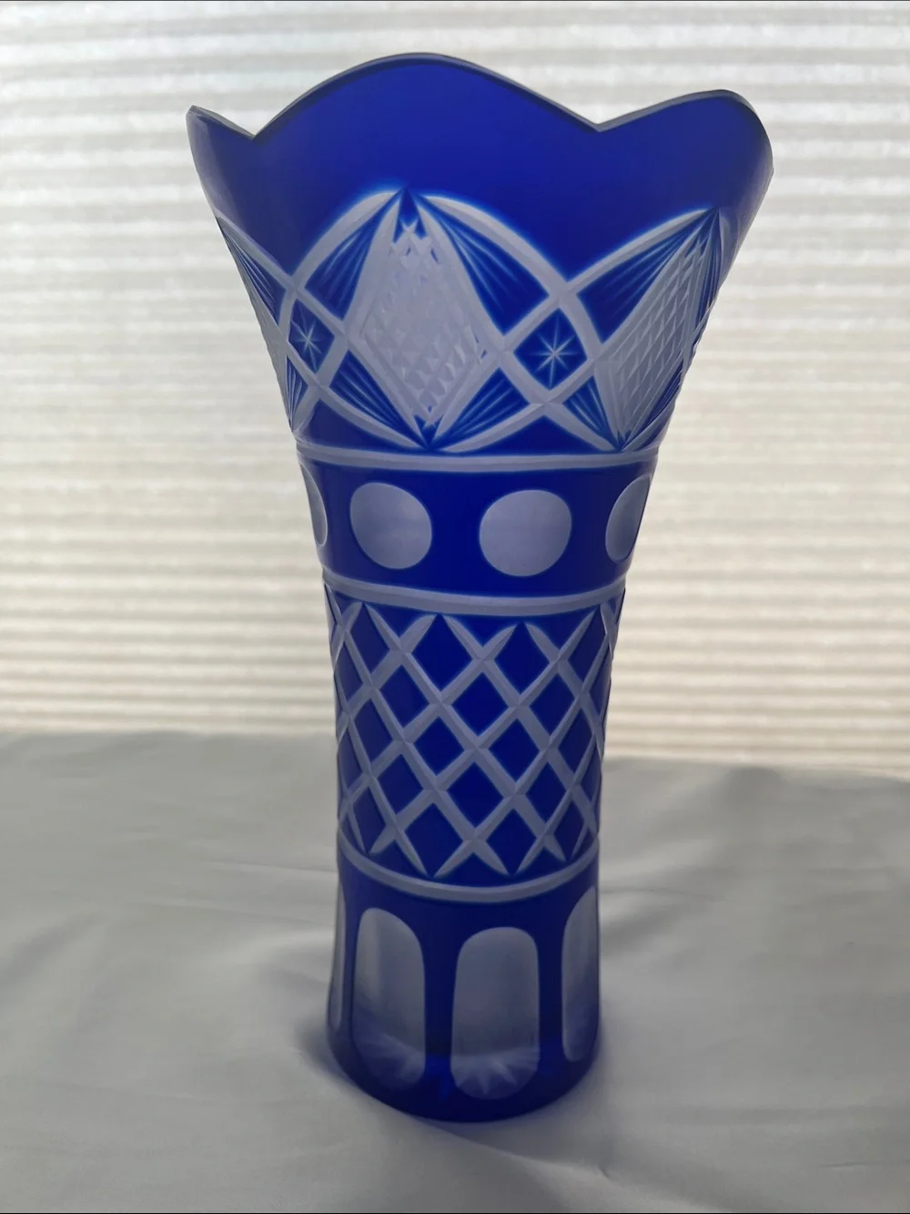 Cobalt Blue Cut Crystal Vase - Elegant Home Accent 9